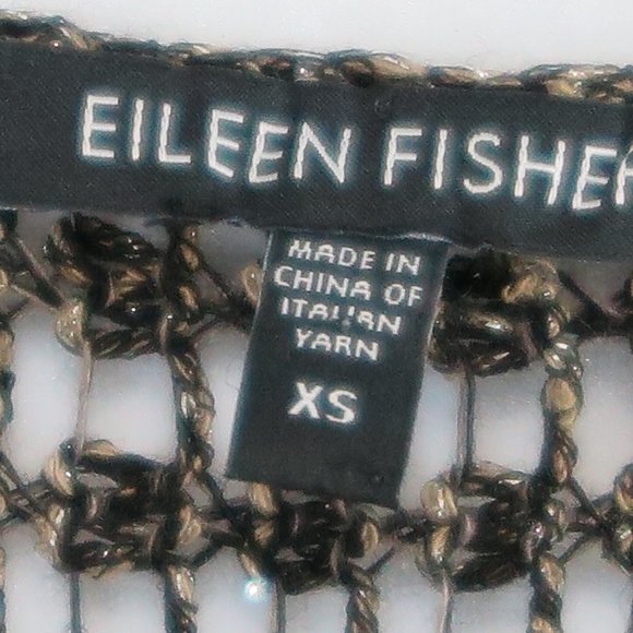 EILEEN FISHER Shades of Brown Shimmer OverSized Crochet Cap-Sleeve Sequin Topper - Picture 2 of 10